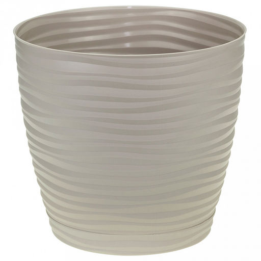 Кашпо для цветов пластмассовое "Дюна" 1,7л, д15см, h14см, с пристегнутым поддоном, кремовый (Россия)