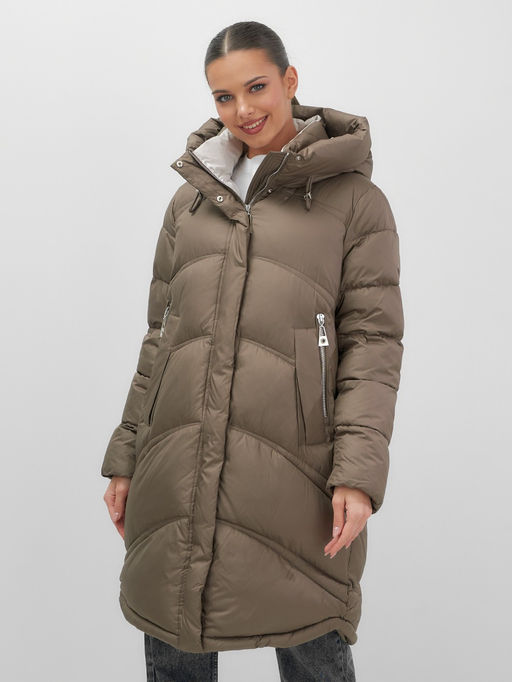 Пальто зимнее утепленное с капюшоном женское коричневого цвета 7747K - Visdeer фото 6