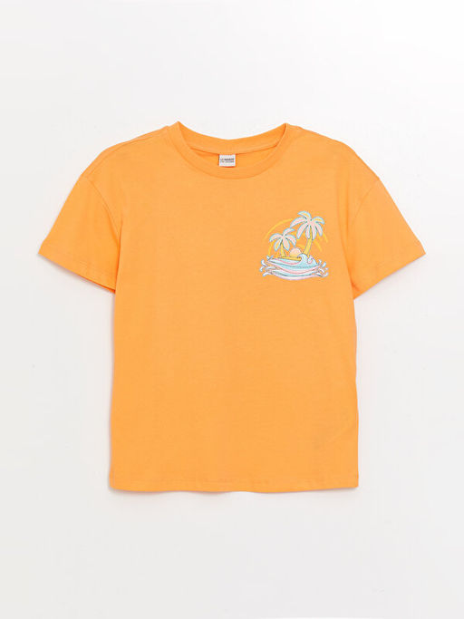 Bisiklet Yaka Bask?l? K?sa Kollu K?z ?ocuk Ti??rt