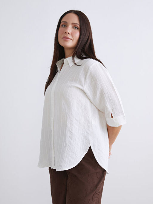 G?mlek Yaka ?izgili Oversize Bluz