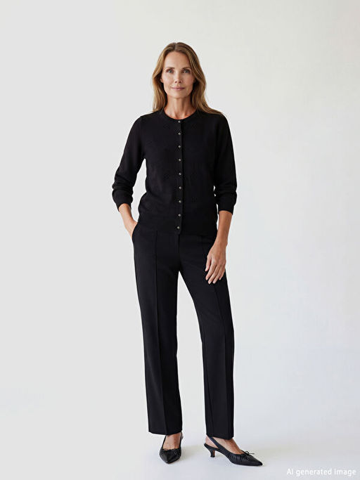 Bisiklet Yaka Kendinden Desenli Kad?n Triko H?rka