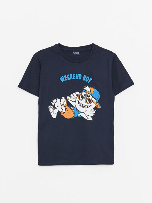 Bisiklet Yaka Bask?l? K?sa Kollu Erkek ?ocuk Ti??rt