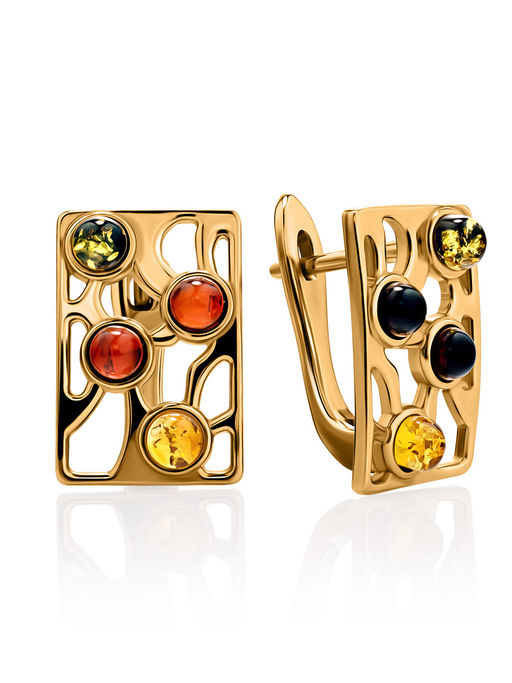 Ажурные позолоченные серьги с янтарём трёх цветов Лимбо
