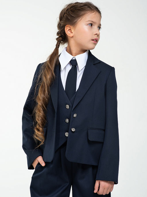 Синий школьный пиджак для девочек Mooriposh, модель 0717