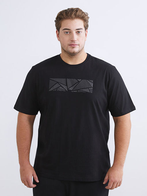 Bisiklet Yaka Bask?l? Penye Erkek Ti??rt