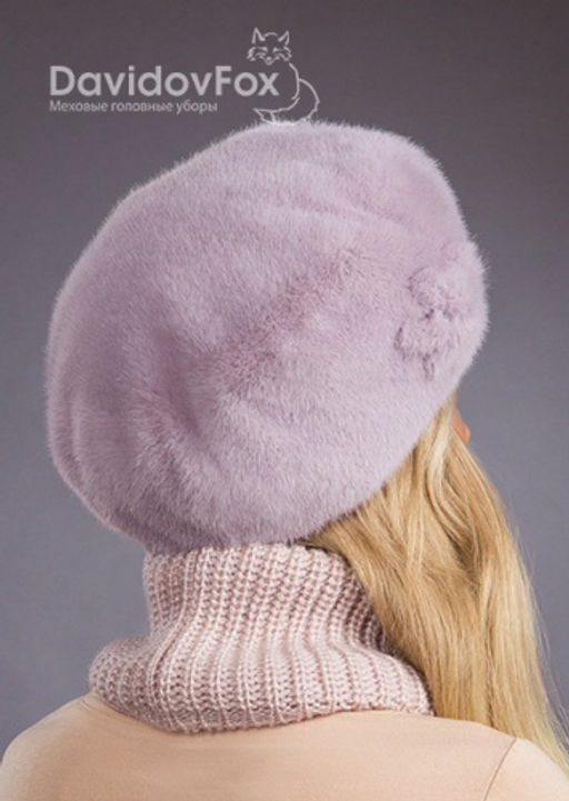 Шапка Берет экомех с украшением чертополох