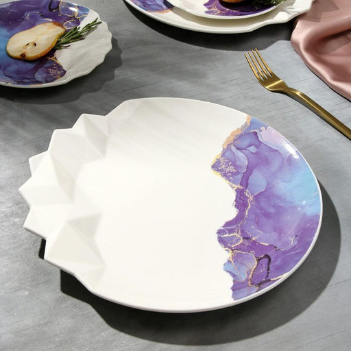 Блюдо для подачи Мрамор, бело-синяя, 27 см - Дорого внимание фото 2