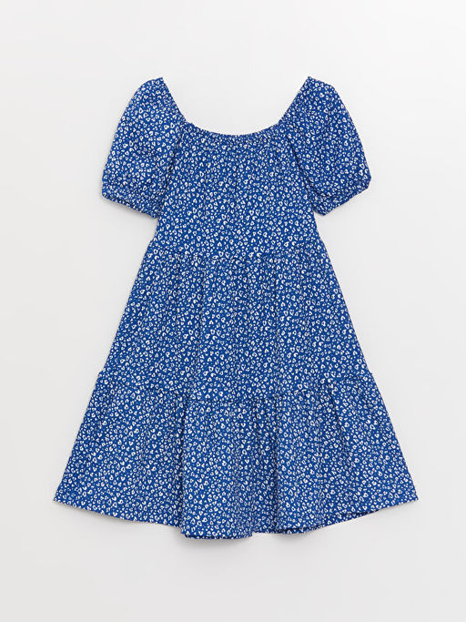 Kay?k Yaka Desenli K?sa Kollu K?z ?ocuk Elbise - Waikiki фото 2