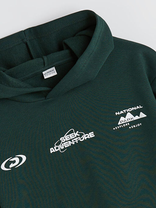 Kap??onlu Bask?l? Erkek ?ocuk Sweatshirt