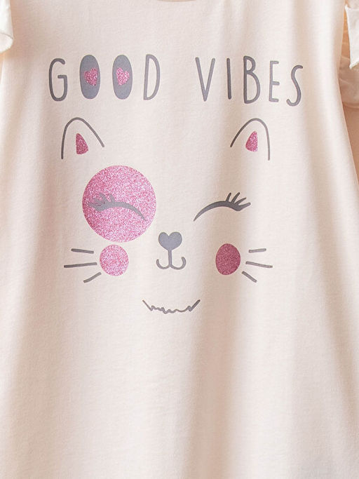 Bisiklet Yaka Bask?l? Uzun Kollu Pamuklu K?z ?ocuk Ti??rt - Waikiki фото 3