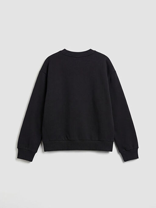 Bisiklet Yaka Fiyonk Bask?l? K?z ?ocuk Sweatshirt