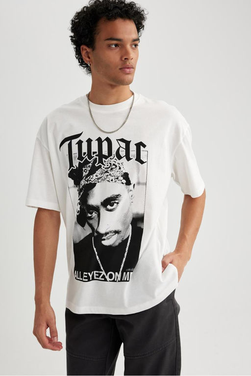 Футболка оверсайз с круглым вырезом и короткими рукавами Tupac Shakur - Defacto фото 4