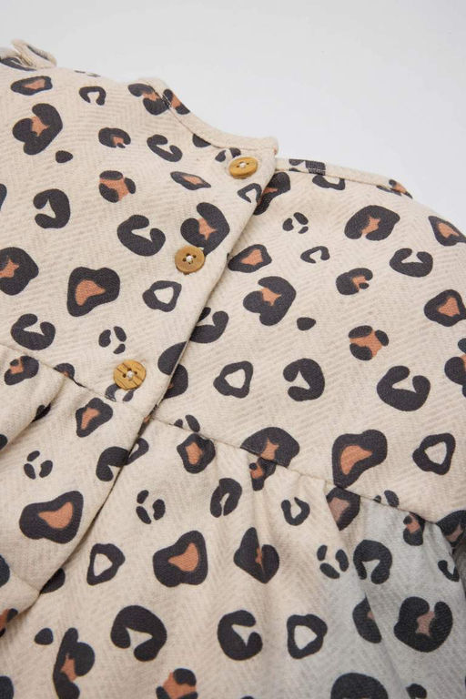 Платье с длинными рукавами и рюшами на пуговицах и леопардовым узором для маленьких девочек - Defacto фото 4