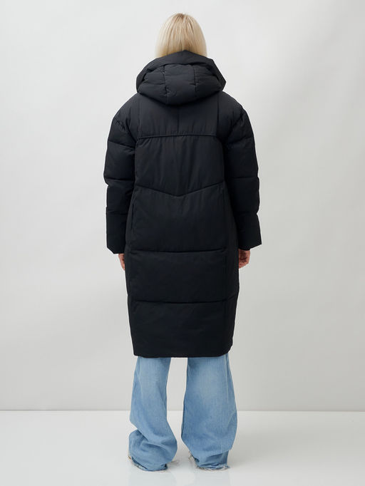 Пальто летучая мышь женское с капюшоном зимнее черного цвета 9616Ch - Mtforce фото 5