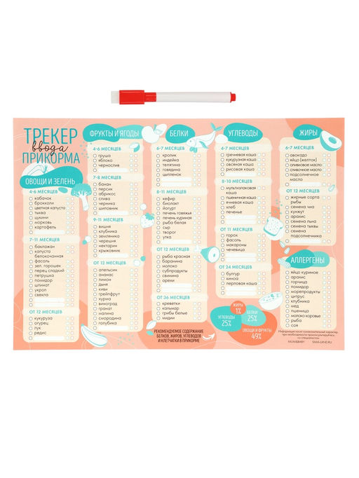 Магнитный трекер ввода прикорма по месяцам для малышей и маркер, бежевый, сплошной магнит
