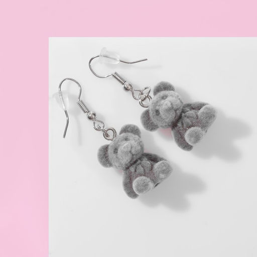 Серьги детские Выбражулька «Медвежонок», серые в серебре
