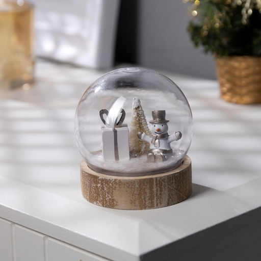 Светодиодная фигура «Шар со снеговиком» 8×8.5×8 см, дерево, пластик, батарейки AG13×3 (в комплекте), свечение тёплое белое