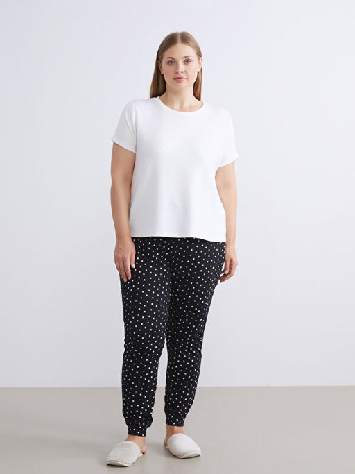 Beli Lastikli Puantiyeli Kad?n Jogger Pijama Alt?