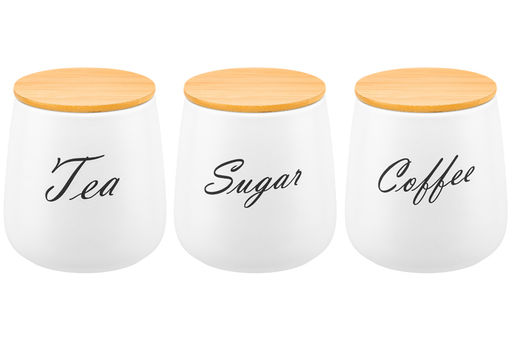 Набор банок д/хранения 3 пр. 850 мл 12*12*13 см "Tea, Coffee, Sugar" с бамбук. крышк. белый матовый