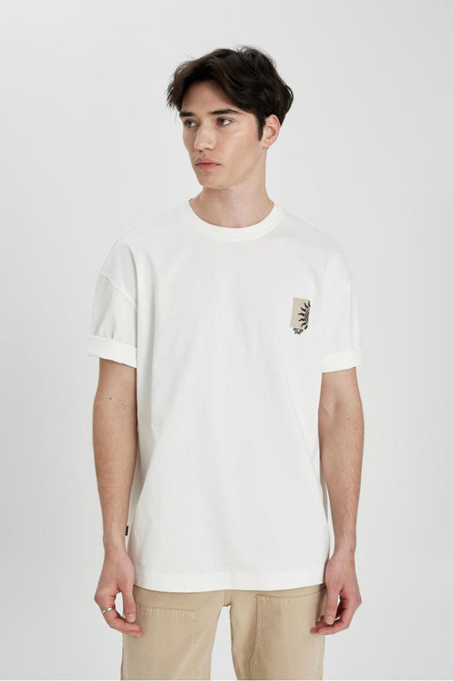 Футболка Oversize с коротким рукавом и круглым вырезом сзади с принтом на спине - Defacto фото 3