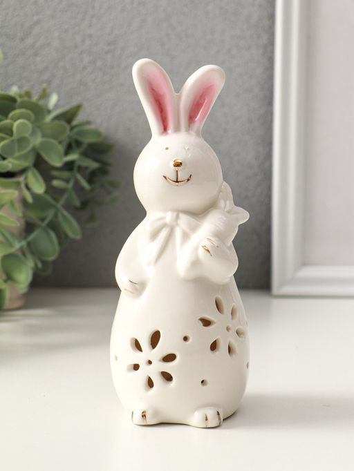 Фигурка светящаяся Зайка с морковкой, керамика, белый, 5?5.5?15.5 см