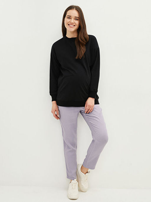 Beli Lastikli Standart Fit D?z Cep Detayl? Krep Hamile Pantolon