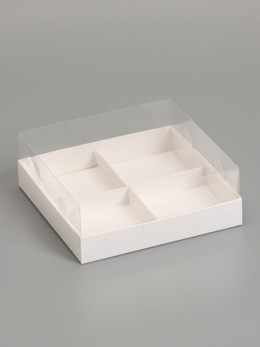 Цена за 2 шт. Коробка для муссовых пирожных, 4 штуки, 17×17×6 Белый
