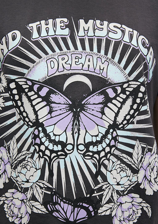 Kelebek Bask?l? Antrasit Tisort - Mavi фото 6