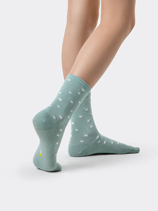 Цена за 5 пар! Высокие детские носки в оттенке кэмел с рисунком в виде сердечек - Mark formelle фото 10