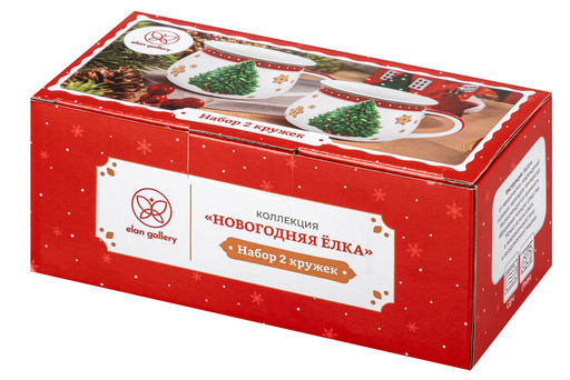 Набор 2 кружек 250 мл 11*8,5*7 см Новогодняя елка, красный узор, бочонок NEW BONE CHINA - Elan gallery фото 16