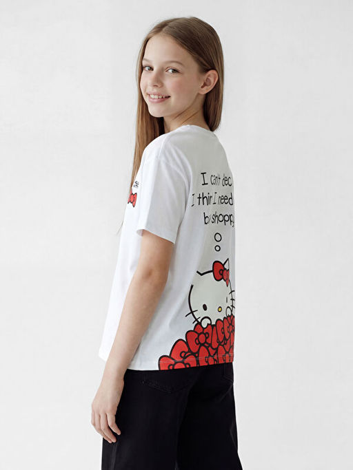 Футболка Hello Kitty для девочек с круглым вырезом и принтом