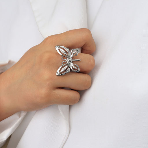 Кольцо металл Бабочка контур, цвет серебро, безразмерное - Qf фото 3