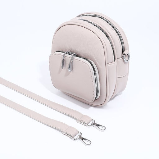 Сумка-рюкзак на молнии, 3 наружных кармана, длинный ремень, цвет серо-бежевый - Simaland фото 6