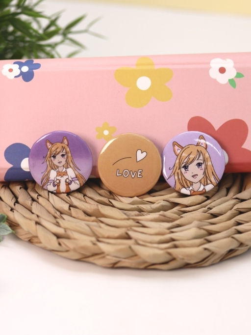 Набор значков 3 шт. iLikeGift Аниме "Love corgi girl"
