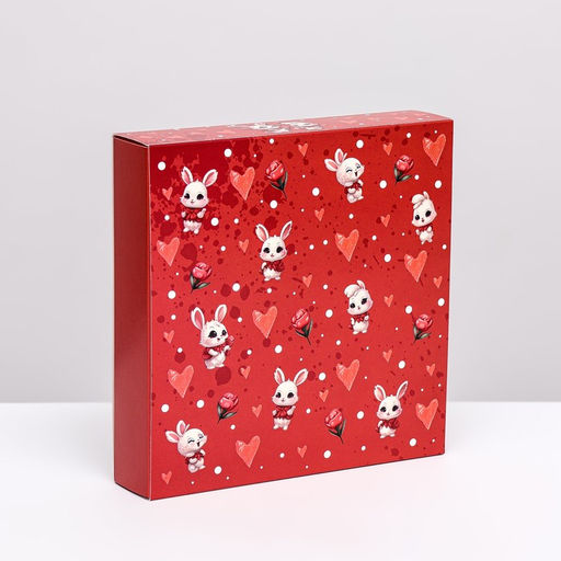 Цена за 5 шт. Коробка под 16 конфет, красная «Зайки» 17.7×17.7×3.8 см