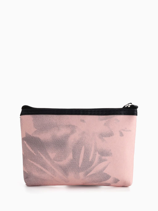 Косметичка на молнии плоская, с принтом, розовая