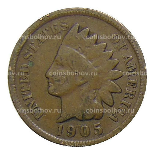Монета 1 цент 1905 года США