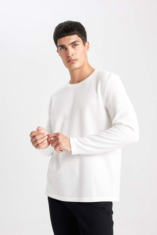 Облегающая футболка с круглым вырезом и вафельным рисунком - Defacto фото 7