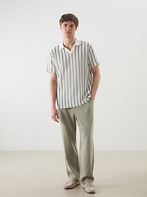 Polo Yaka ?izgili Erkek Dokulu Ti??rt