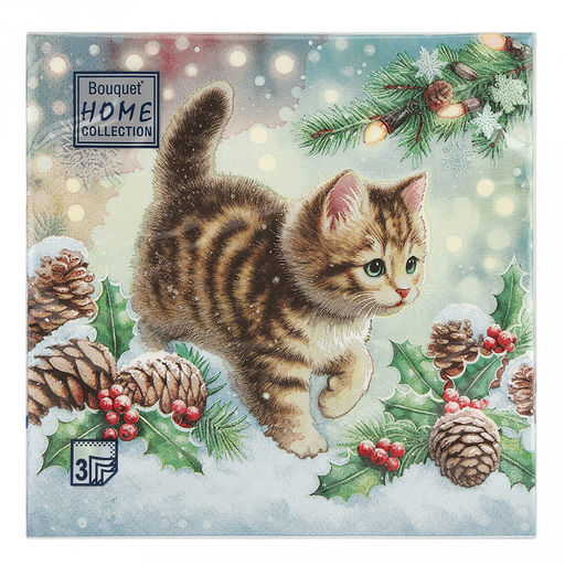 Салфетки бумажные "Bouquet Home Collection Classic" 33х33см, 3-х слойные, 20 штук в упаковке, 100% целлюлоза, "Любопытный котенок" (Россия)