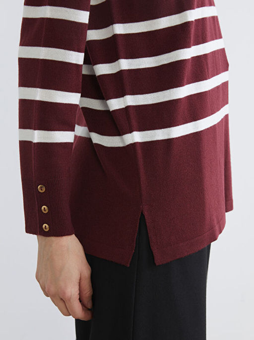 Bisiklet Yaka ?izgili Kad?n Triko Kazak