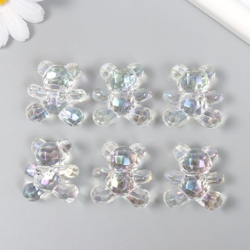 Цена за 6 шт. Бусина для творчества пластик Медвежонок 3D прозрачный перламутр 3х1,5х3,2 см - Арт узор фото 4