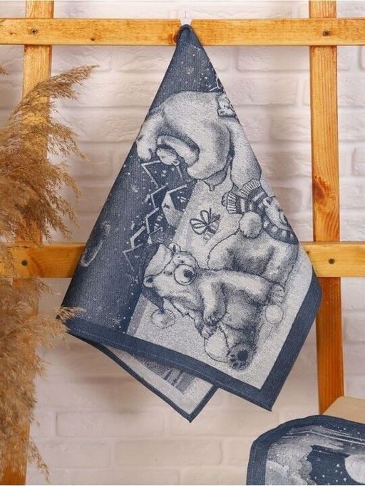 Полотенце жаккардовое Премиум Белые медведи-син. 50*70 см. - Лен поволжья фото 2