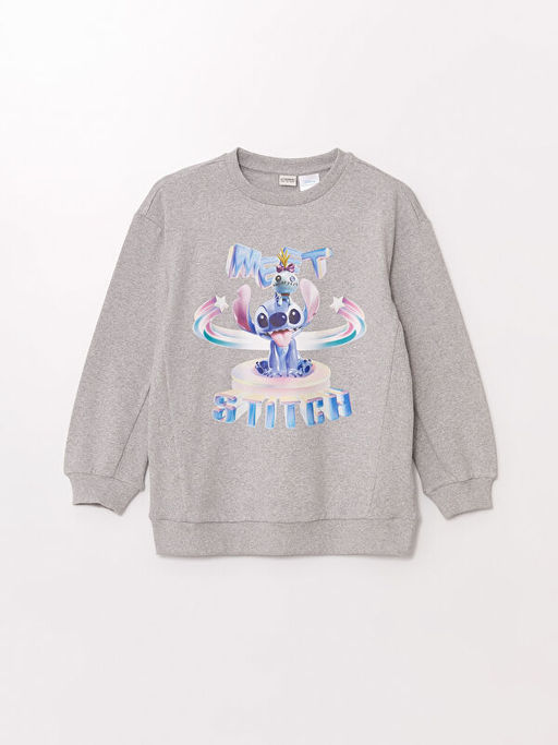Bisiklet Yaka Stitch Bask?l? K?z ?ocuk Kal?n Sweatshirt