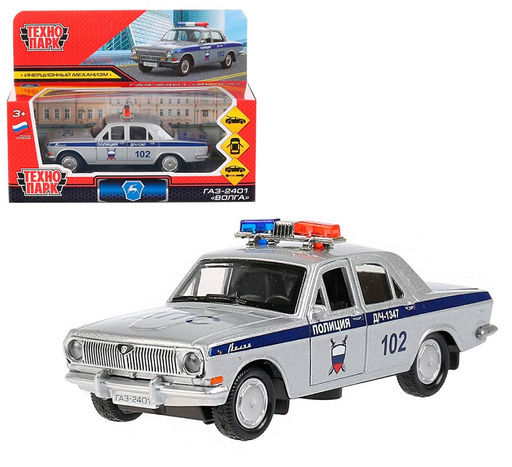 Технопарк. Газ-2401 "Волга. Полиция" 12 см, металл, инерц., серебристый в кор. арт.2401-12POL-SR