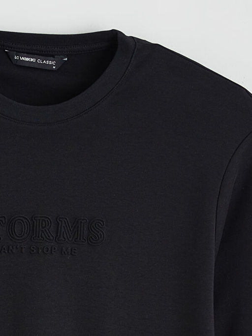 Bisiklet Yaka Uzun Kollu Bask?l? Erkek Ti??rt