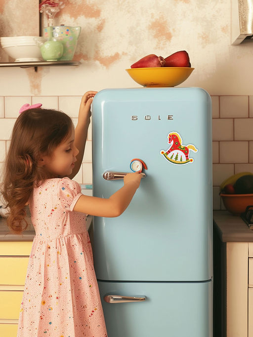 Кристальная (алмазная) мозаика ФРЕЯ ALVM-120 магнит Красная лошадка 9.5 х 8.5 см