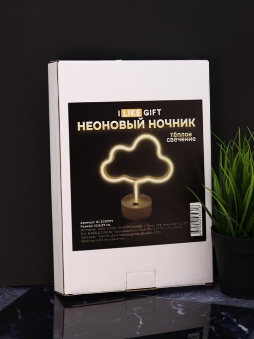 Неоновый LED ночник настольный "Cloud", тёплое свечение (30,5х27 см)