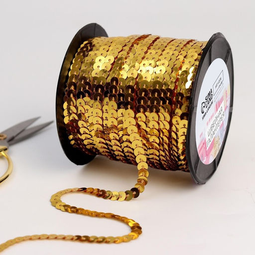 Пайетки на нити, 6 мм, 91±1 м, цвет золотой №242