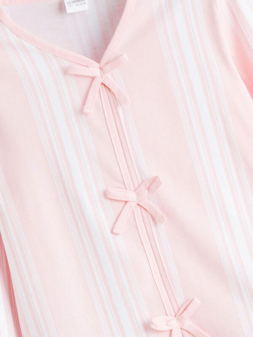 V Yaka Fiyonk Detayl? K?z ?ocuk Pijama ?st